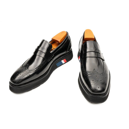 Hand Patinated Platform Loafers Men's Calf Leather Black