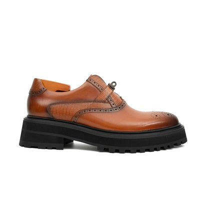 Brogue Detail Leather Premium Loafers Men's Leather Brown