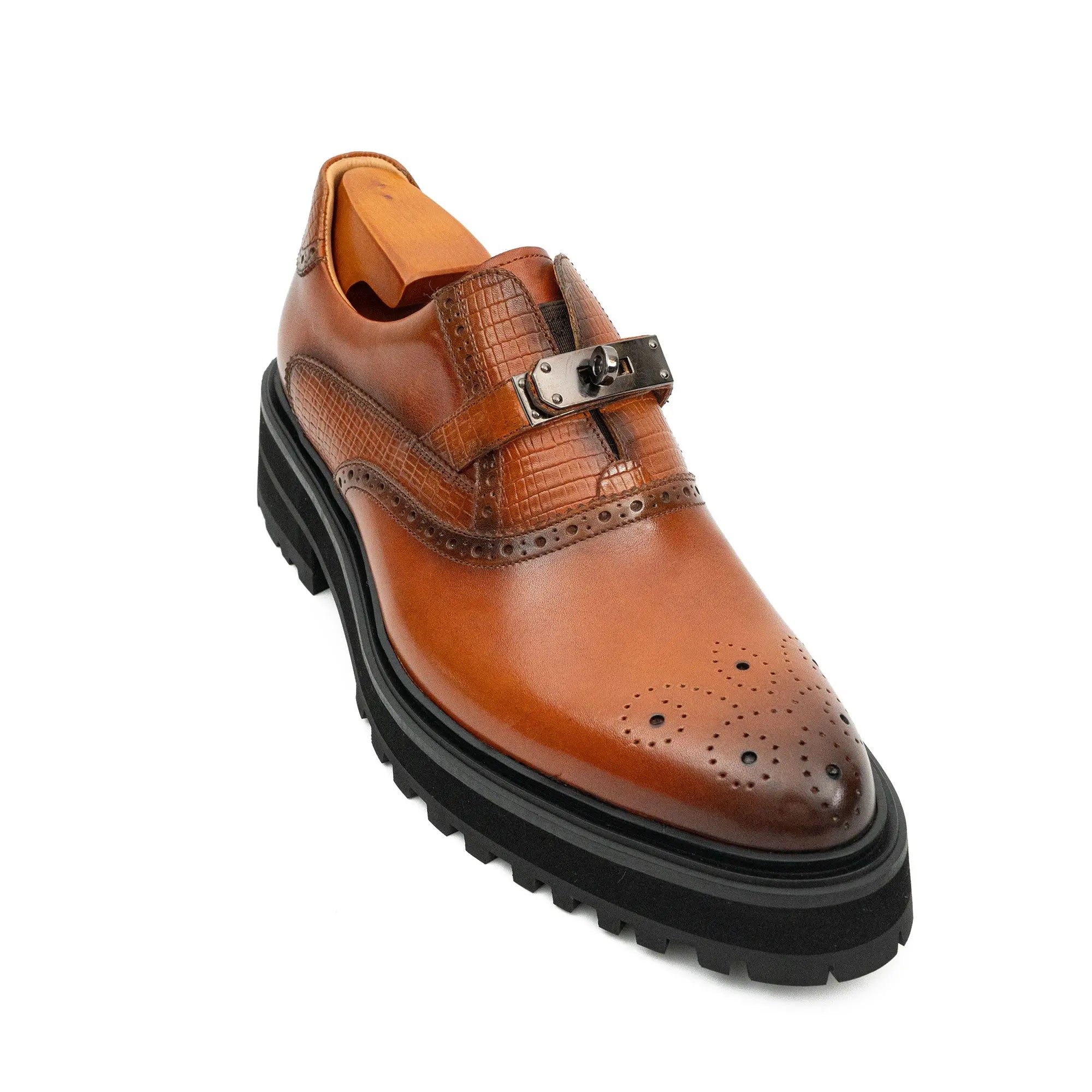 Brogue Detail Leather Premium Loafers Men's Leather Brown