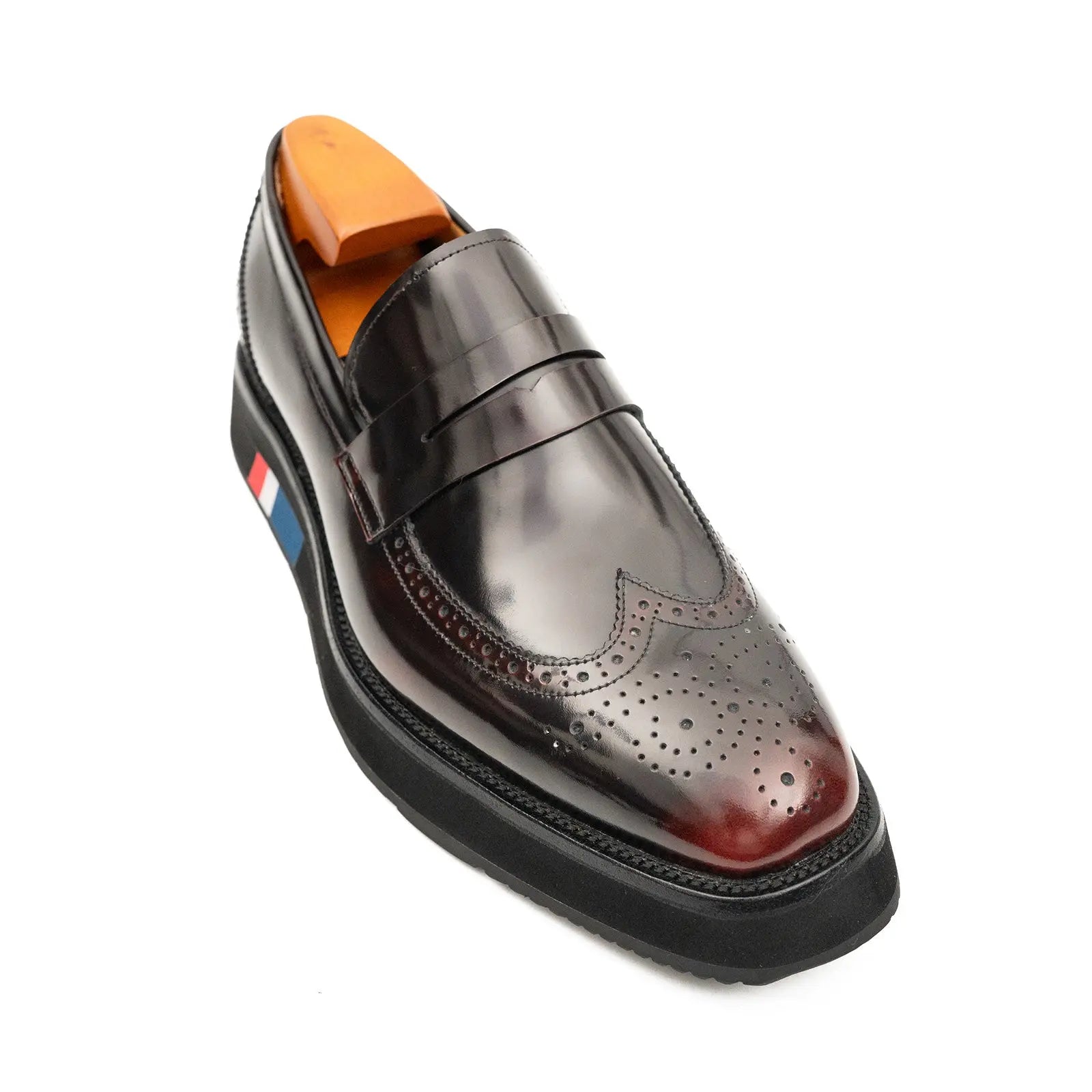 Men's Burgundy Premium Calf Leather Loafers With Platform Sole