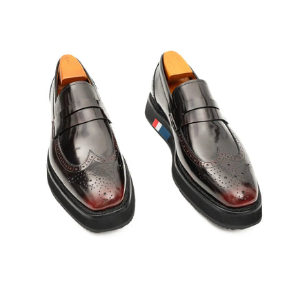 Men's Burgundy Premium Calf Leather Loafers With Platform Sole
