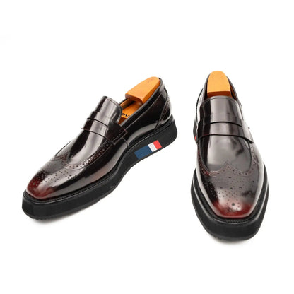 Men's Burgundy Premium Calf Leather Loafers With Platform Sole