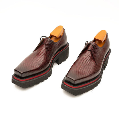 Unknown Brand Men's Embossed Leather Derby Shoes With Chunky Sole