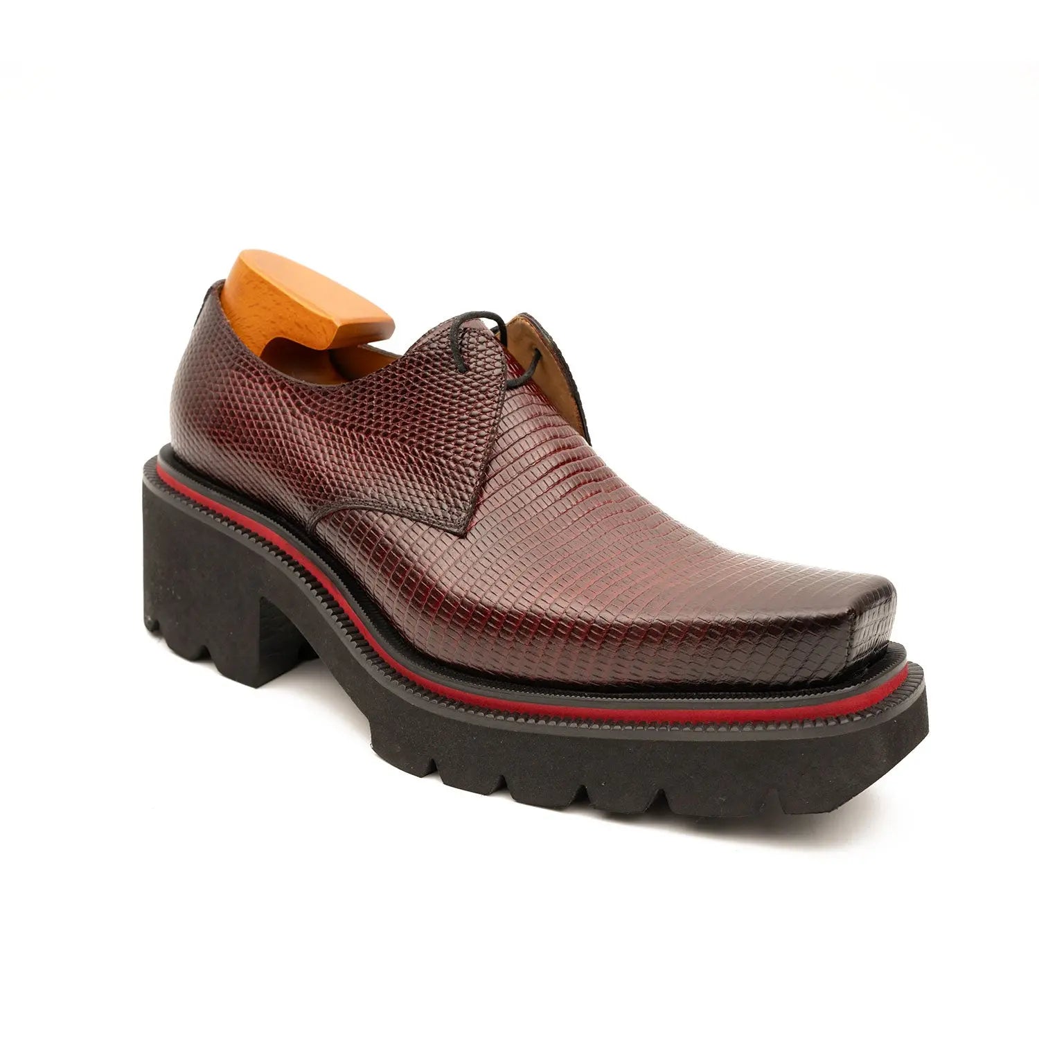 Unknown Brand Men's Embossed Leather Derby Shoes With Chunky Sole