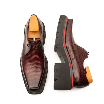 Unknown Brand Men's Embossed Leather Derby Shoes With Chunky Sole