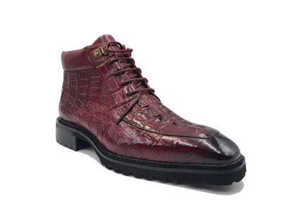 Alligator Embossed Lace Up Boots Men's Calfskin Leather KB516-50