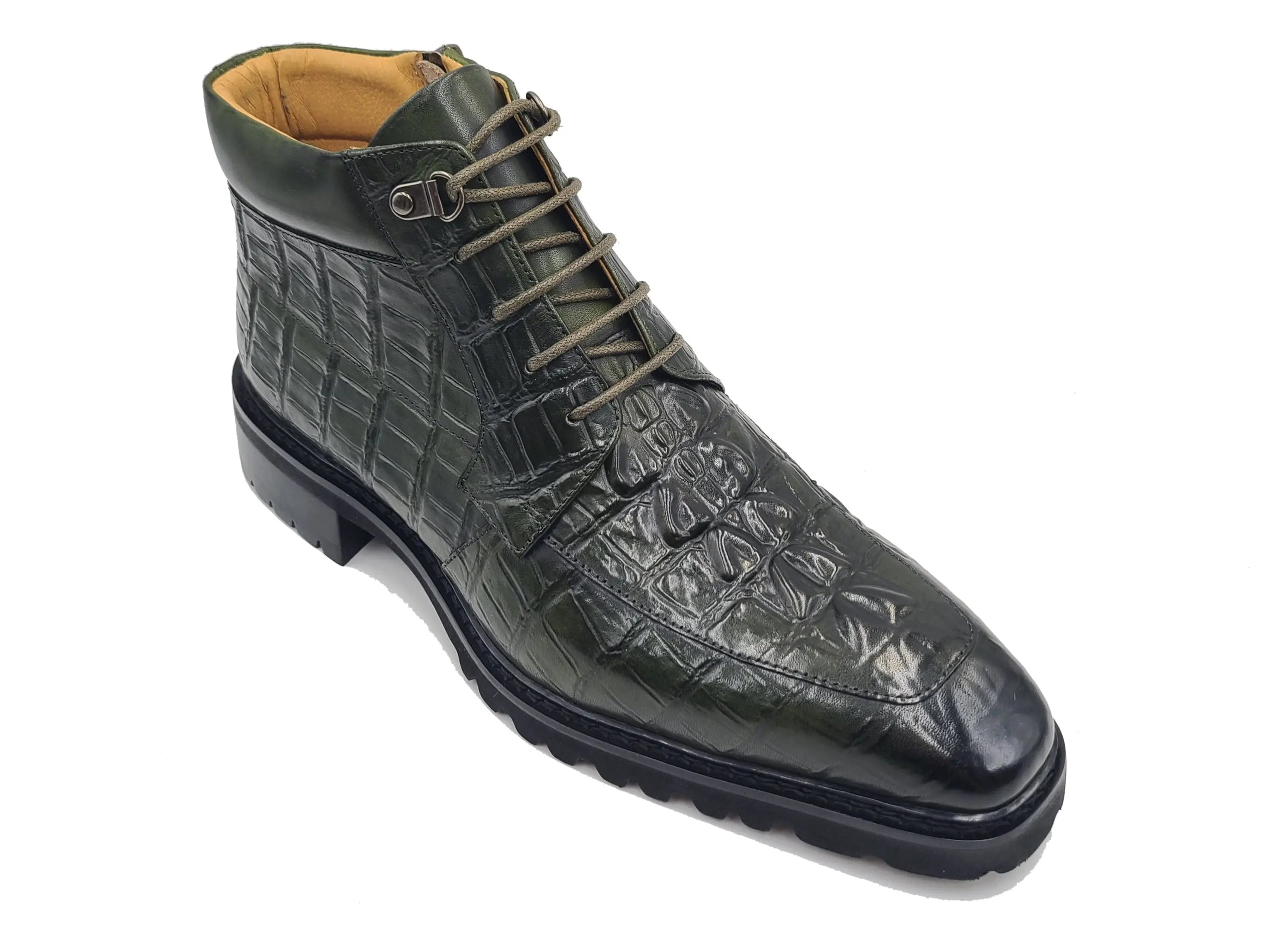 Alligator Embossed Lace Up Boots Men's Calfskin Leather KB516-50
