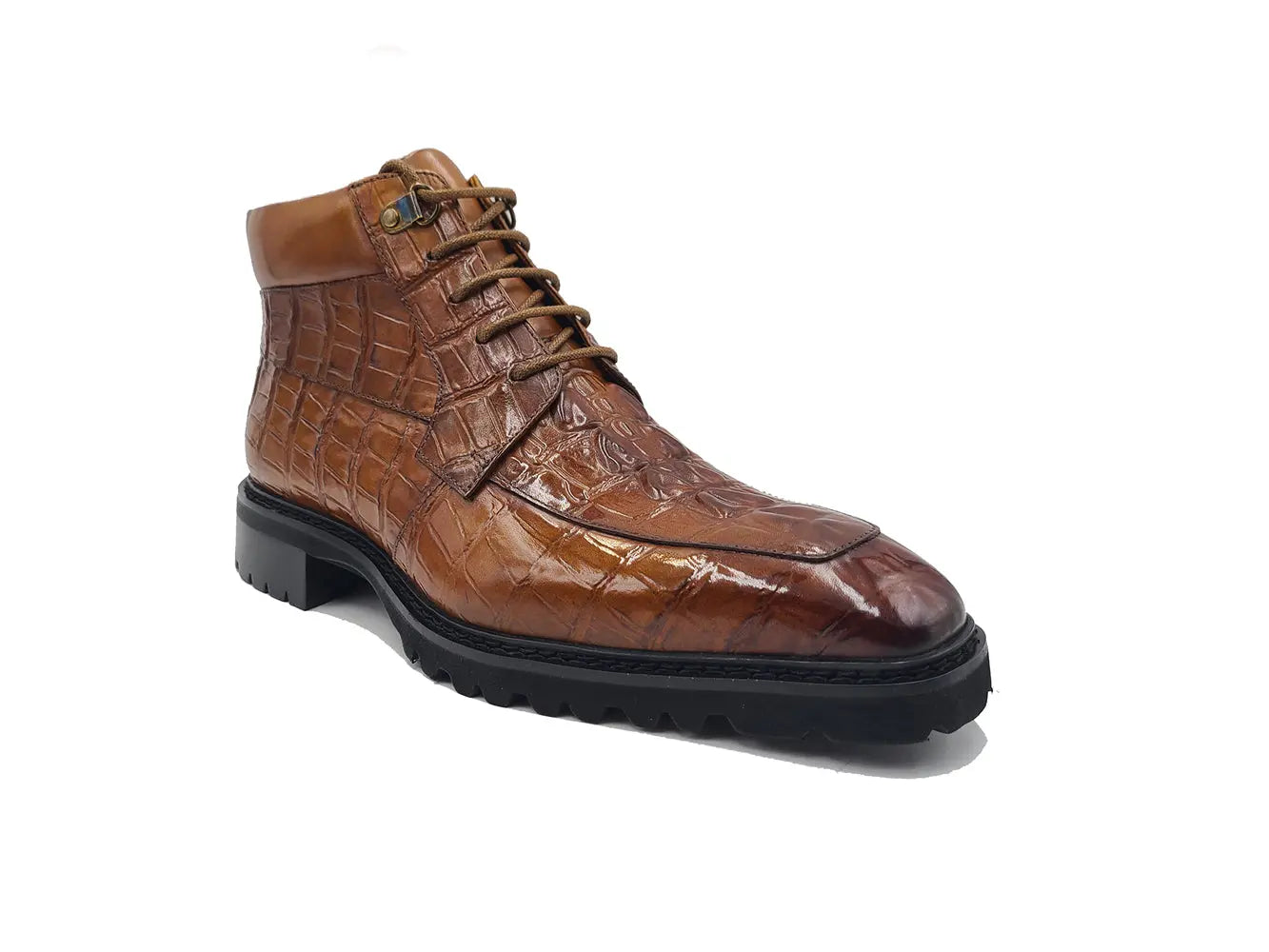 Alligator Embossed Lace Up Boots Men's Calfskin Leather KB516-50
