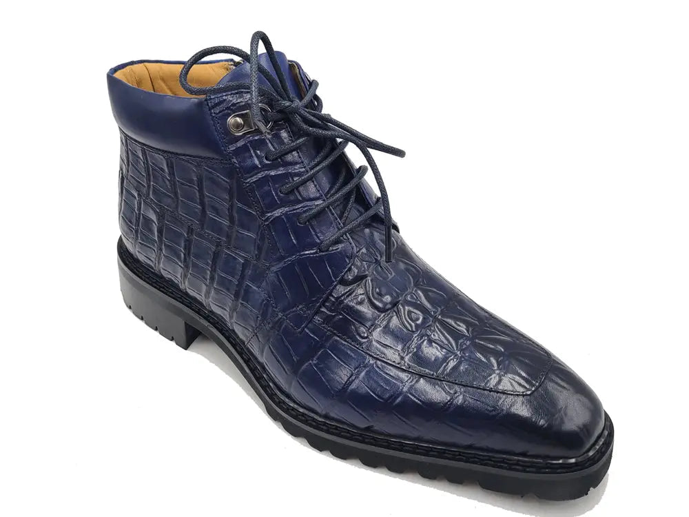Alligator Embossed Lace Up Boots Men's Calfskin Leather KB516-50
