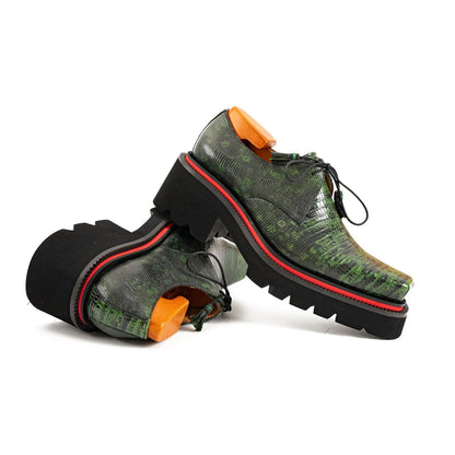 Men's Leather Derby Shoes Snake Print Platform Premium