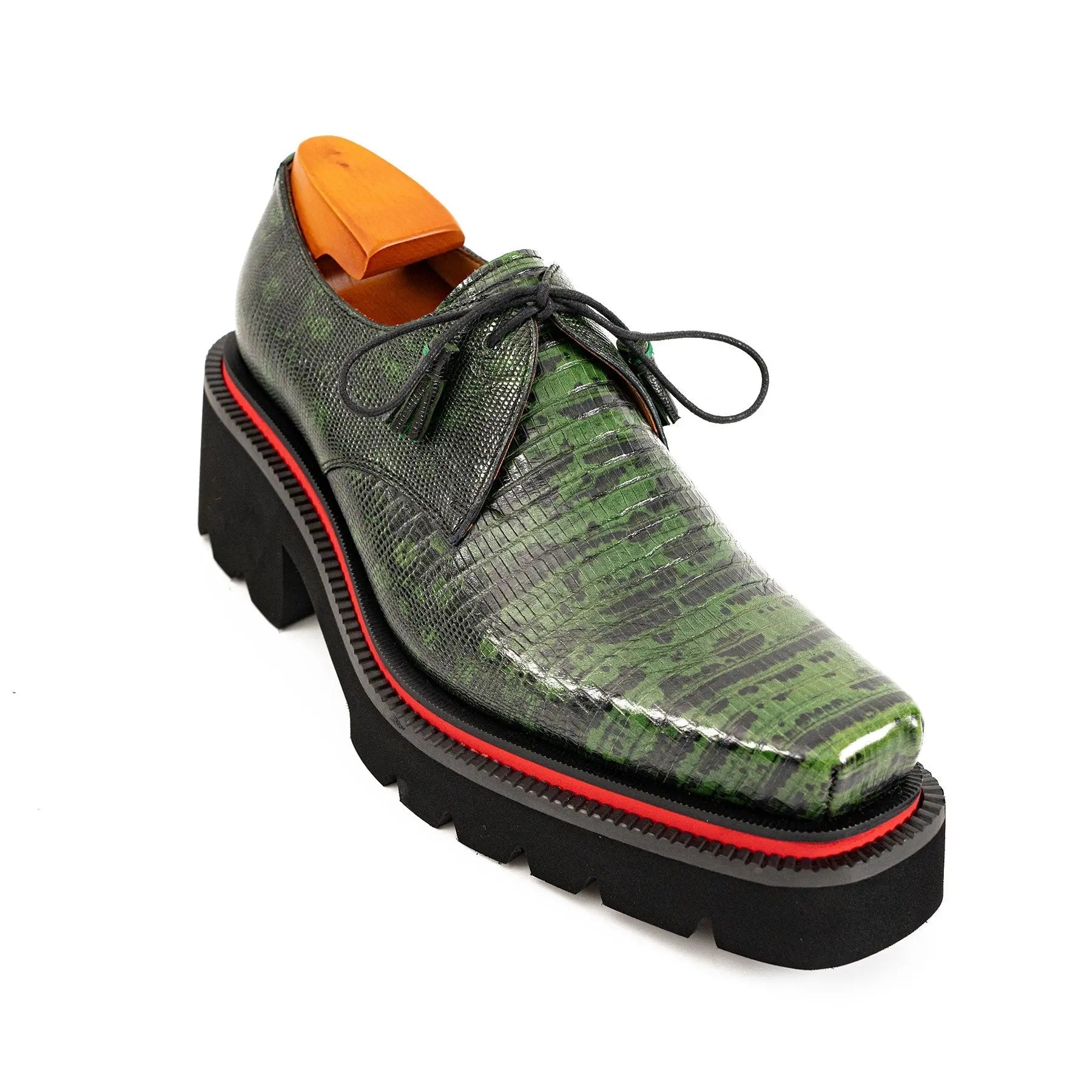 Men's Leather Derby Shoes Snake Print Platform Premium