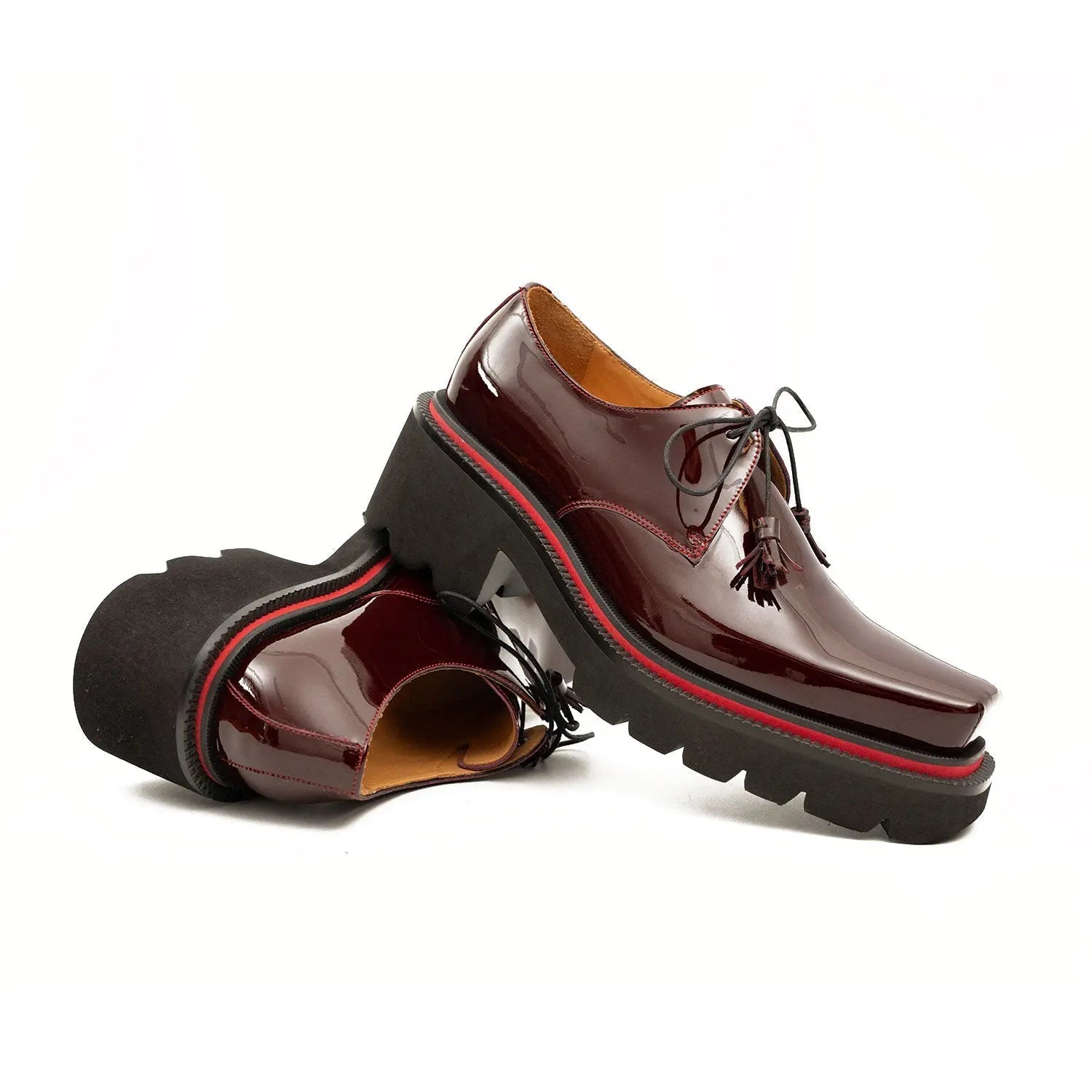 Unknown Brand Derby Shoes With Chunky Sole Men’s Leather Wine Red
