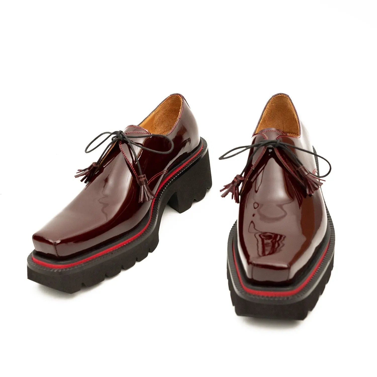 Unknown Brand Derby Shoes With Chunky Sole Men’s Leather Wine Red