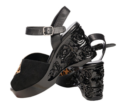 Lucky Lou Shoes Women's the Momento Mori - in Black and Leopard on Black