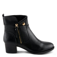 Thumbnail for Women's leather ankle boots with decorative buckle and stacked heel