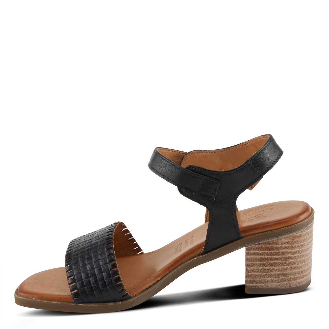Black leather Spring Step Nifona sandals with crisscross straps and adjustable buckle
