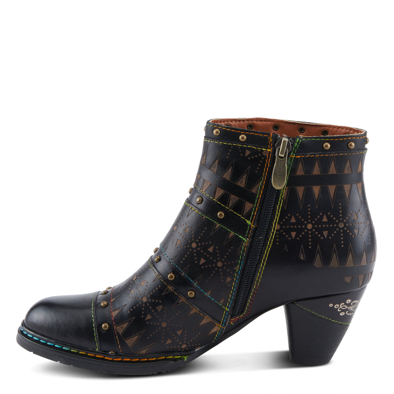 Stylish and elegant L'ARTISTE NIOBE BOOTS with embroidered floral design and stacked heel