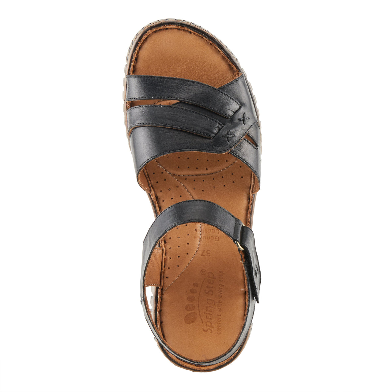 Brown leather Spring Step Nochella sandals with floral cutout design and cushioned insole for all-day comfort and style