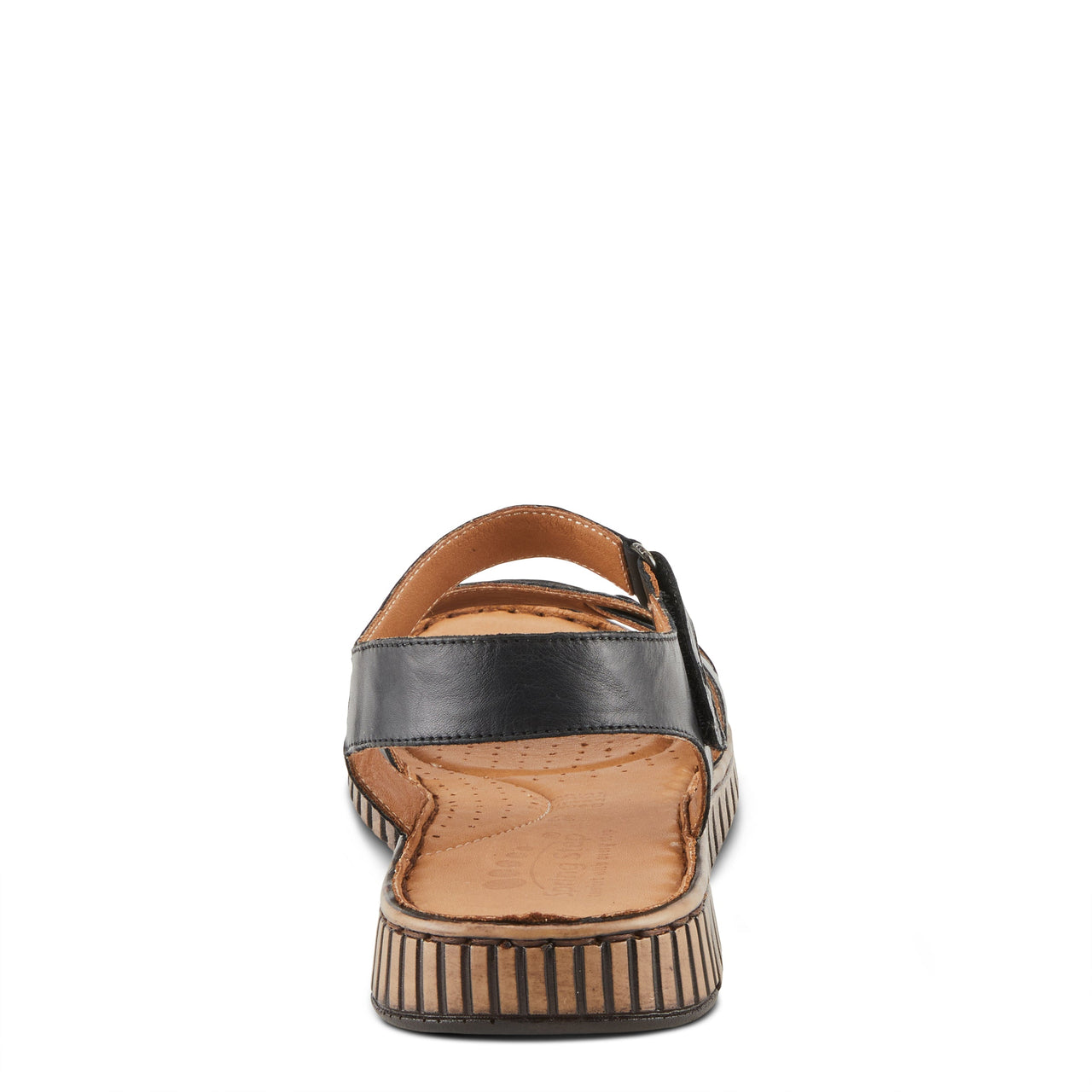 Black leather Spring Step Nochella sandals with adjustable straps and cushioned footbed