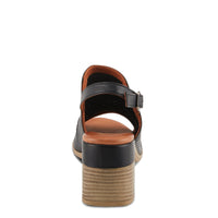 Thumbnail for Black leather Spring Step Noctium sandals with laser-cut floral design