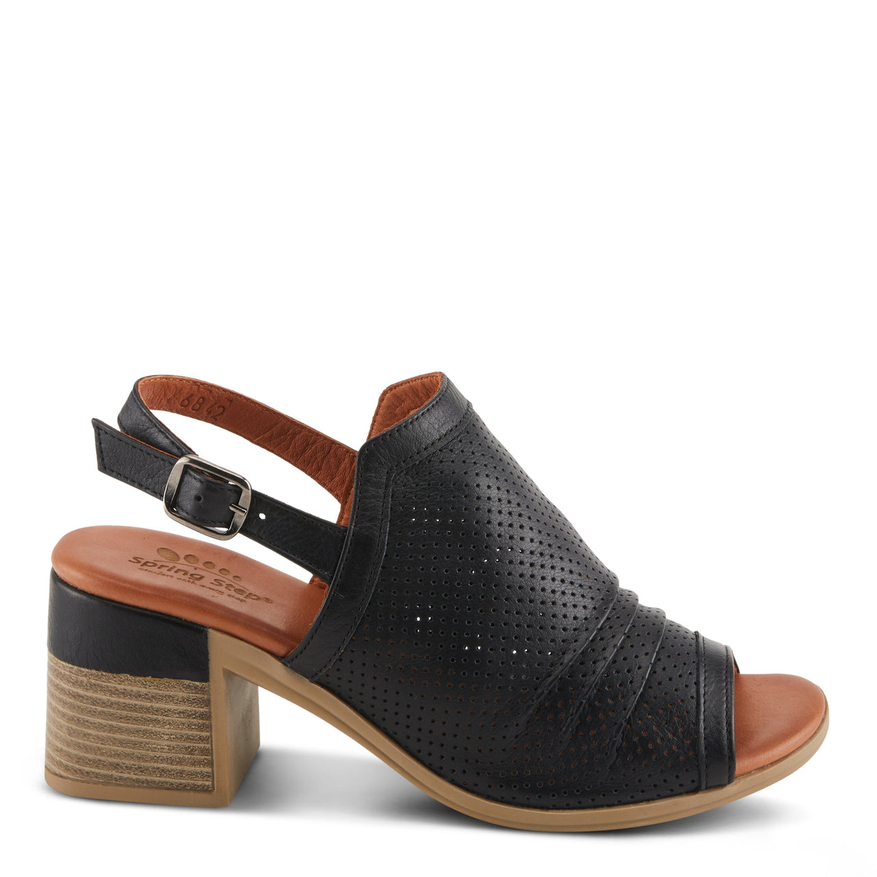 Women's Spring Step Noctium Sandals in black leather with comfortable cushioned footbed