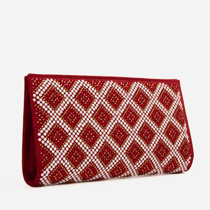 The Nampula Red Glitter Suede Leather Small Clutch