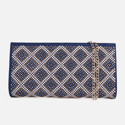 The Nampula Sax Blue Glitter Suede Leather Small Clutch