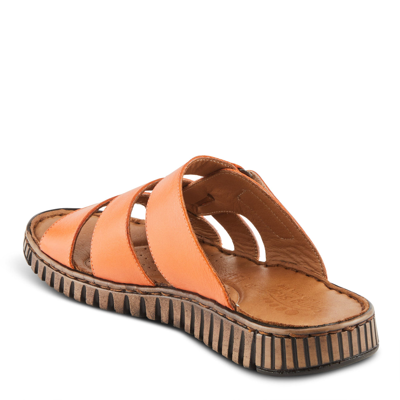 Brown leather Spring Step Olly Sandals with floral embellishments and cushioned insoles for maximum comfort and support