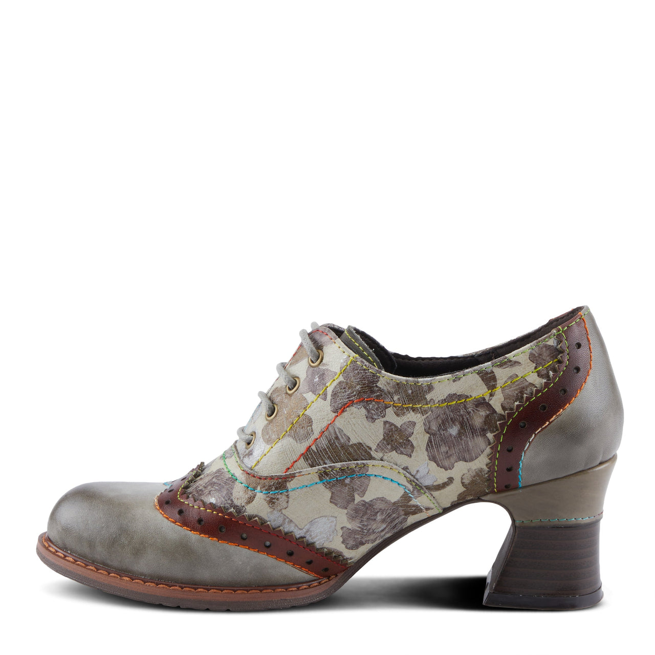 Beautiful hand-painted leather L'Artiste Perrine shoes with floral design and comfortable heel