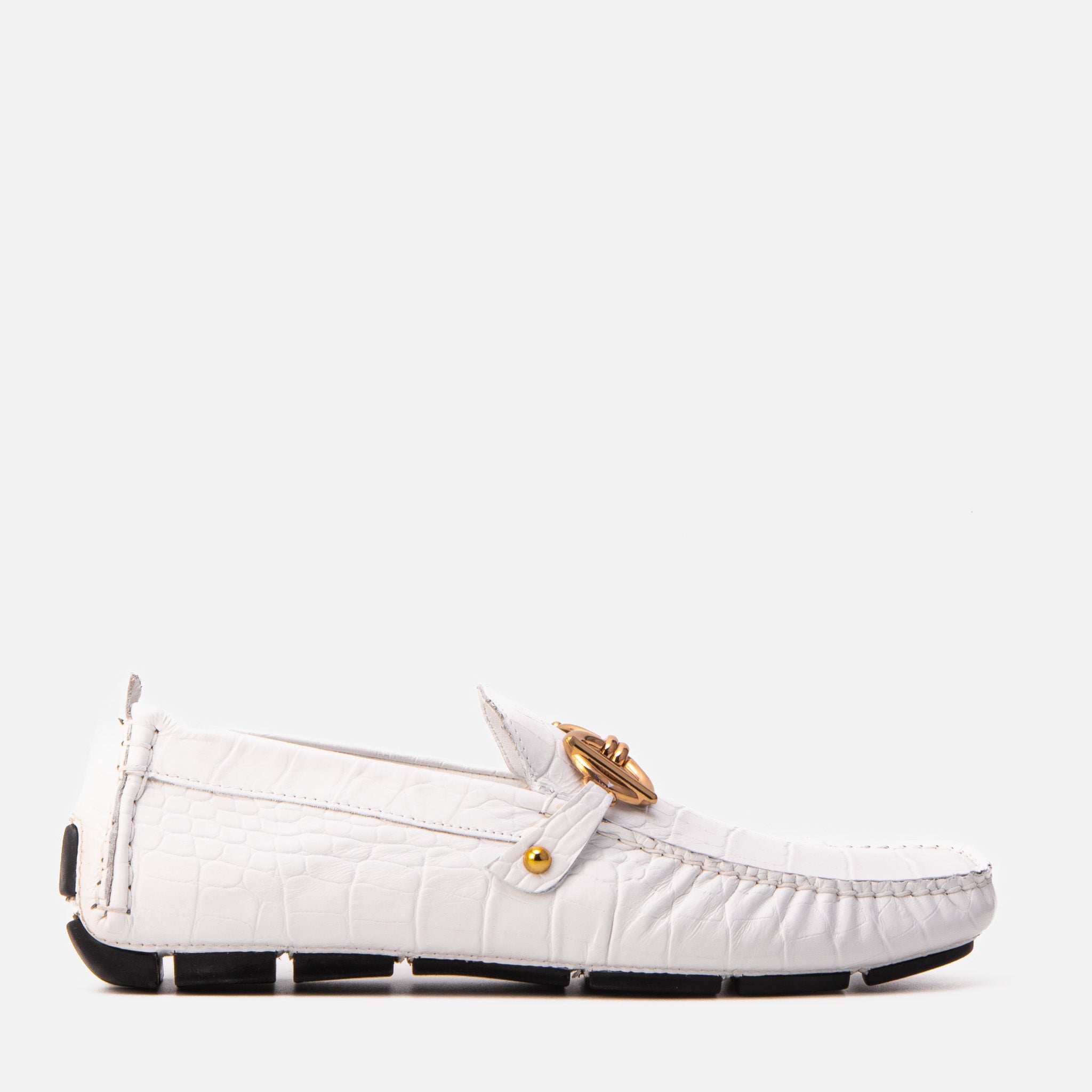 The Pisa White Leather Bit Drive Loafer Men Shoe
