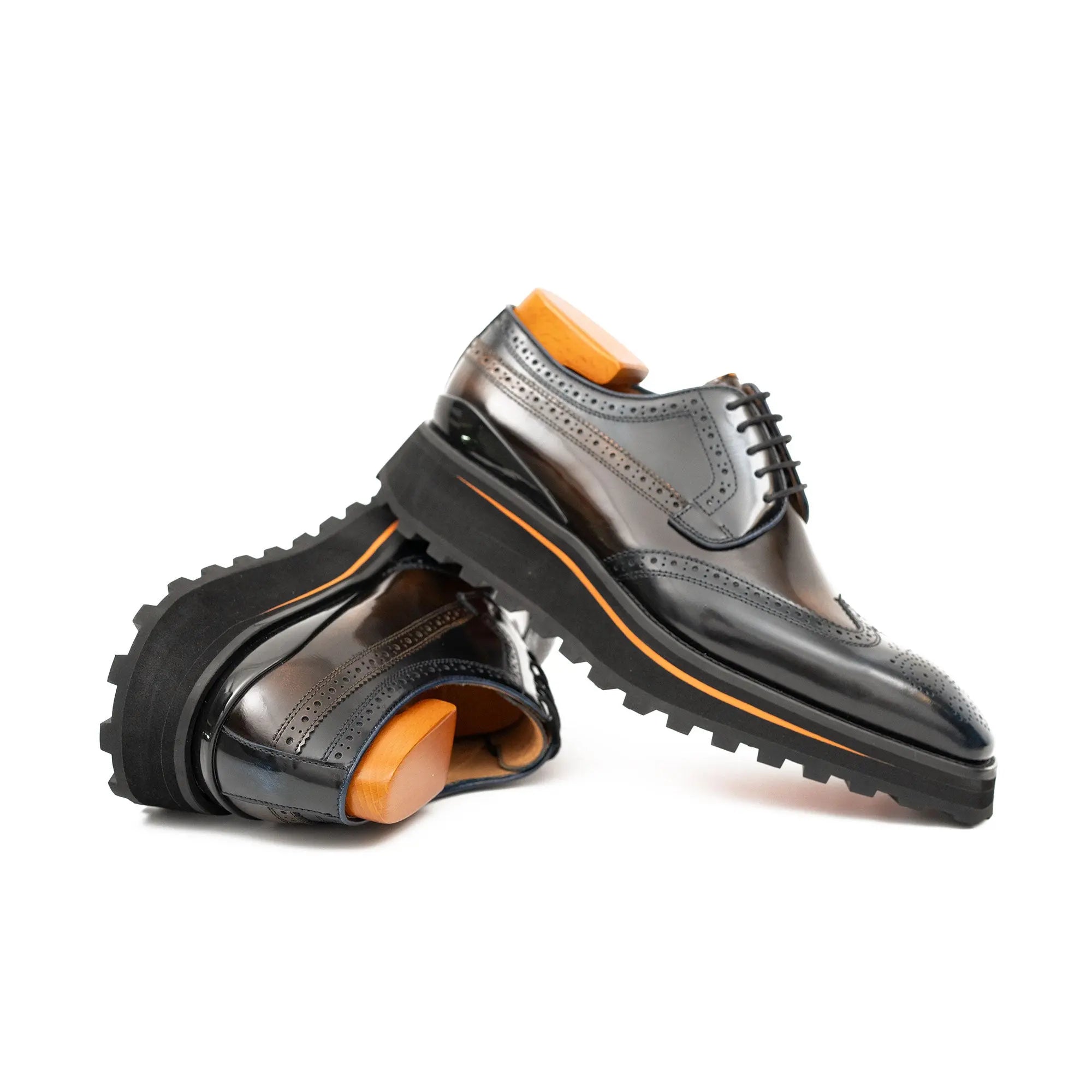 Blue Patent Leather Platform Brogues Modern Style Edition