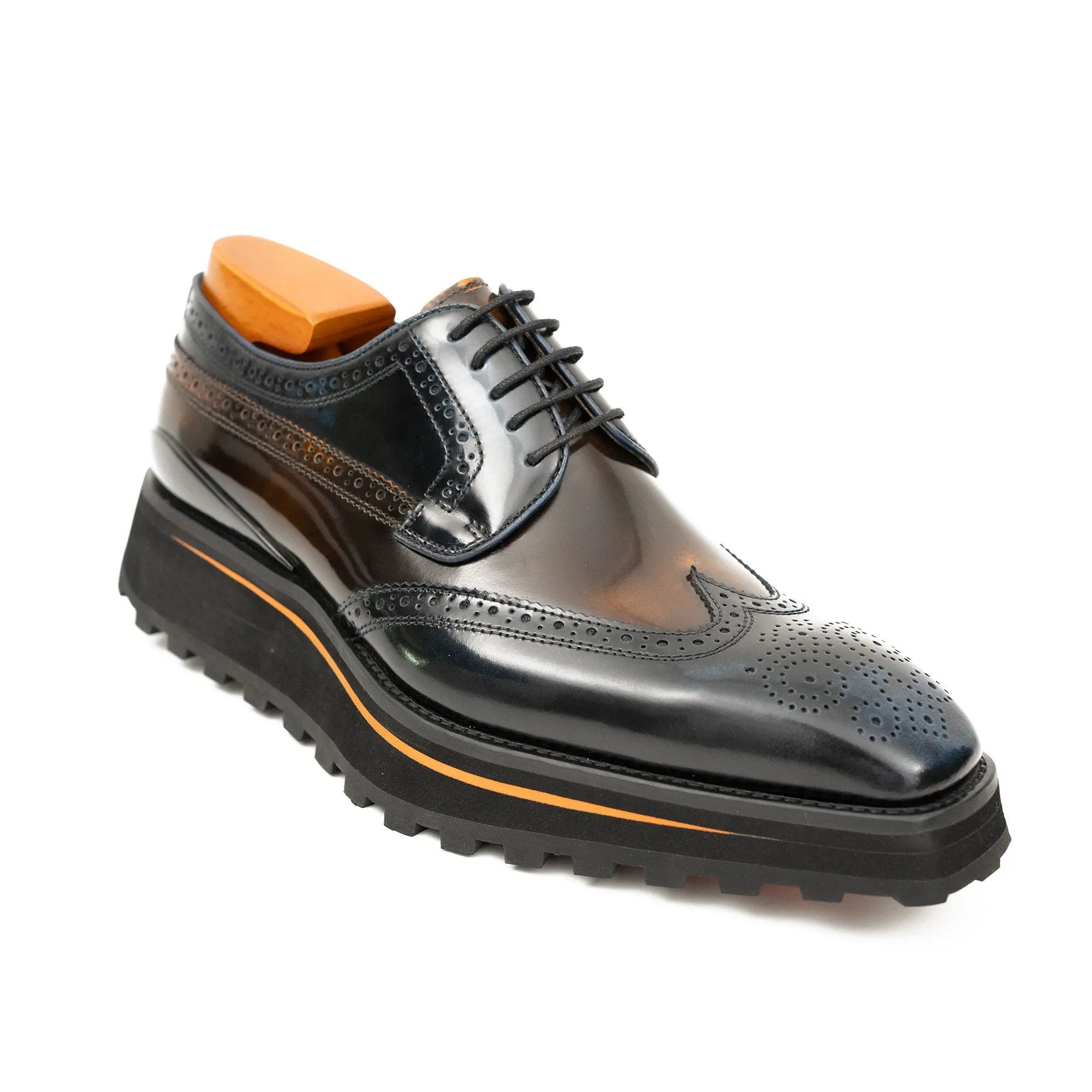Blue Patent Leather Platform Brogues Modern Style Edition
