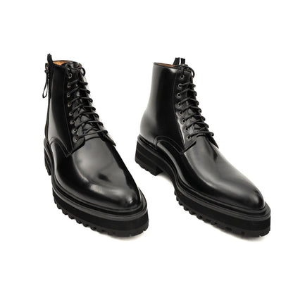 Platform Patent Calfskin Leather Combat Boots Side Zip