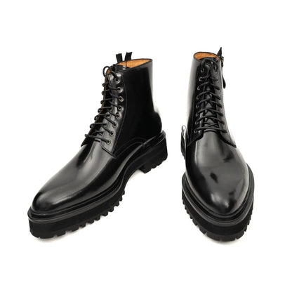 Platform Patent Calfskin Leather Combat Boots Side Zip