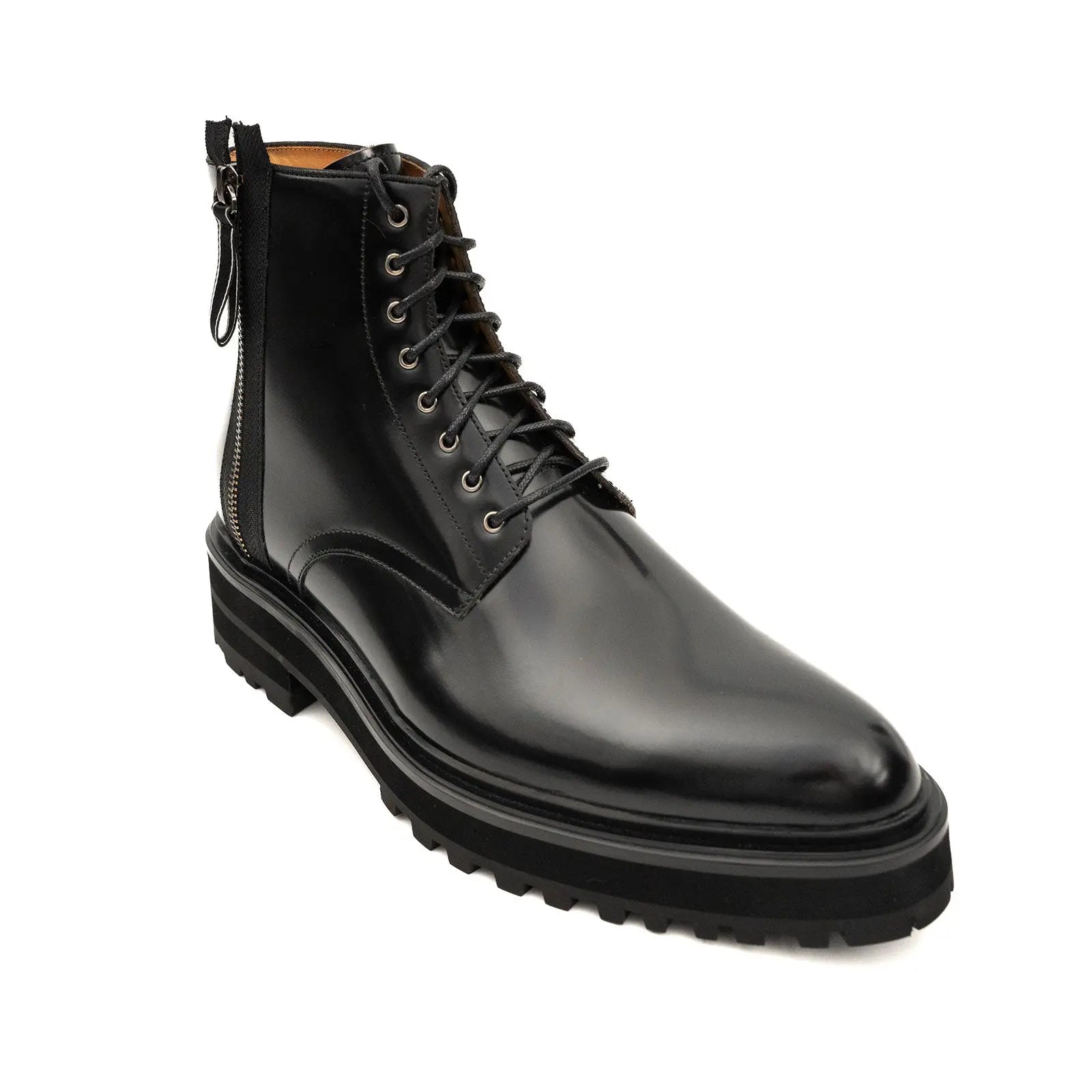 Platform Patent Calfskin Leather Combat Boots Side Zip