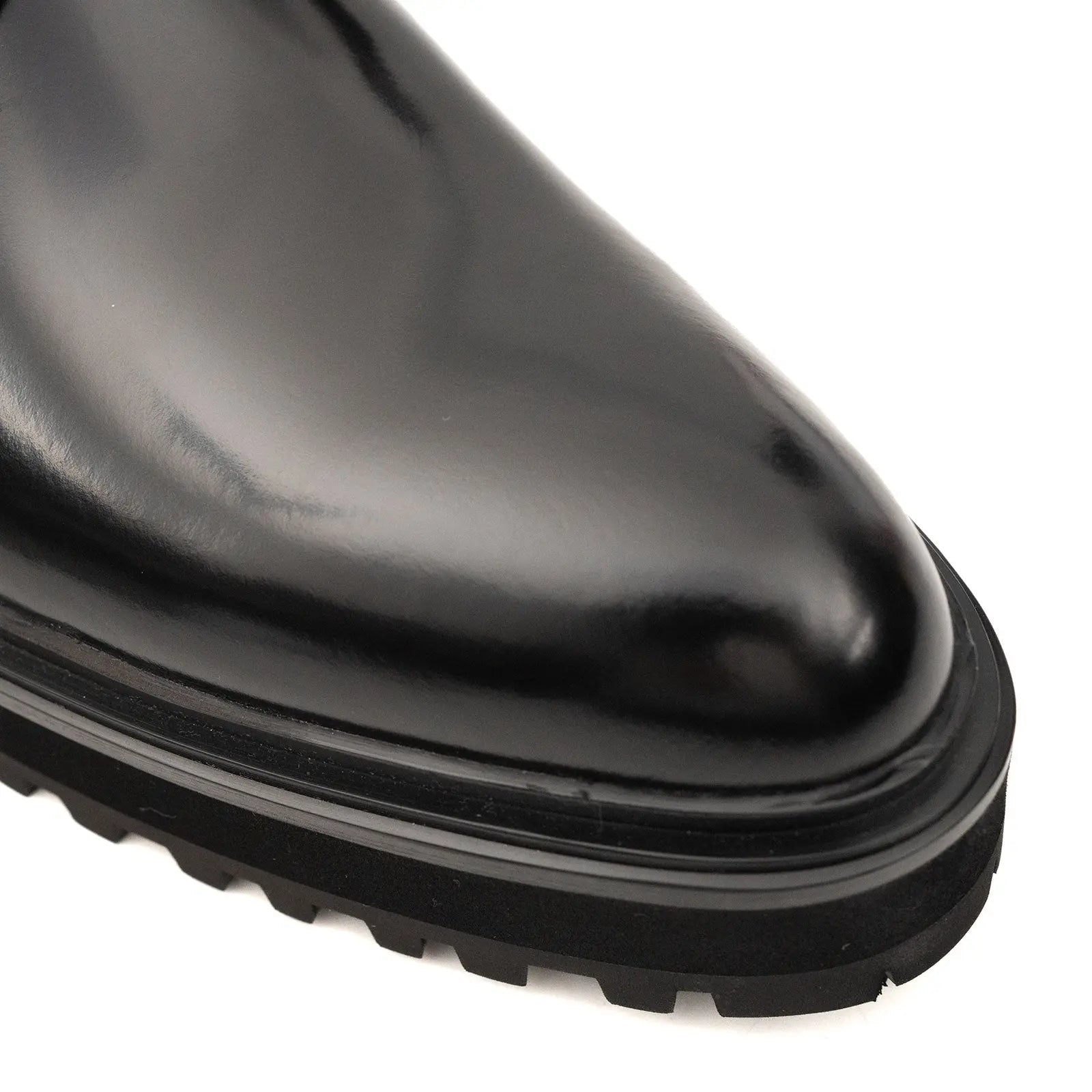 Platform Patent Calfskin Leather Combat Boots Side Zip