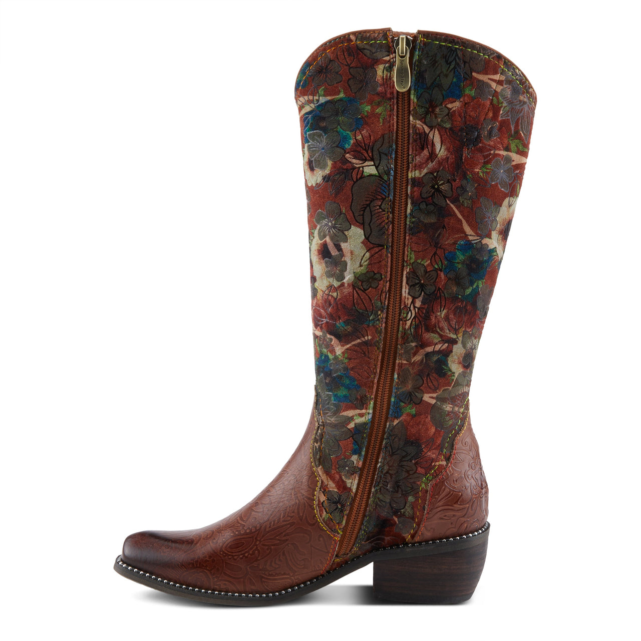 Genuine leather cowboy boots with hand-painted floral design