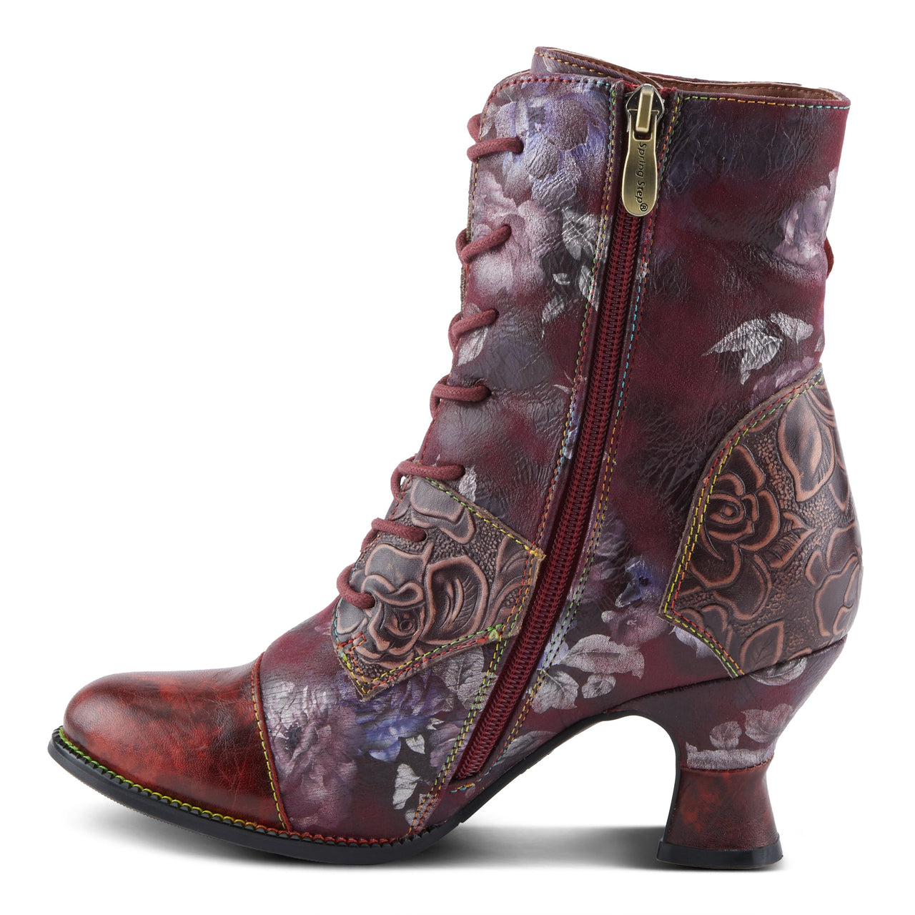 Pair of L'Artiste Roselia-Stunning Boots in rich brown leather with intricate floral design