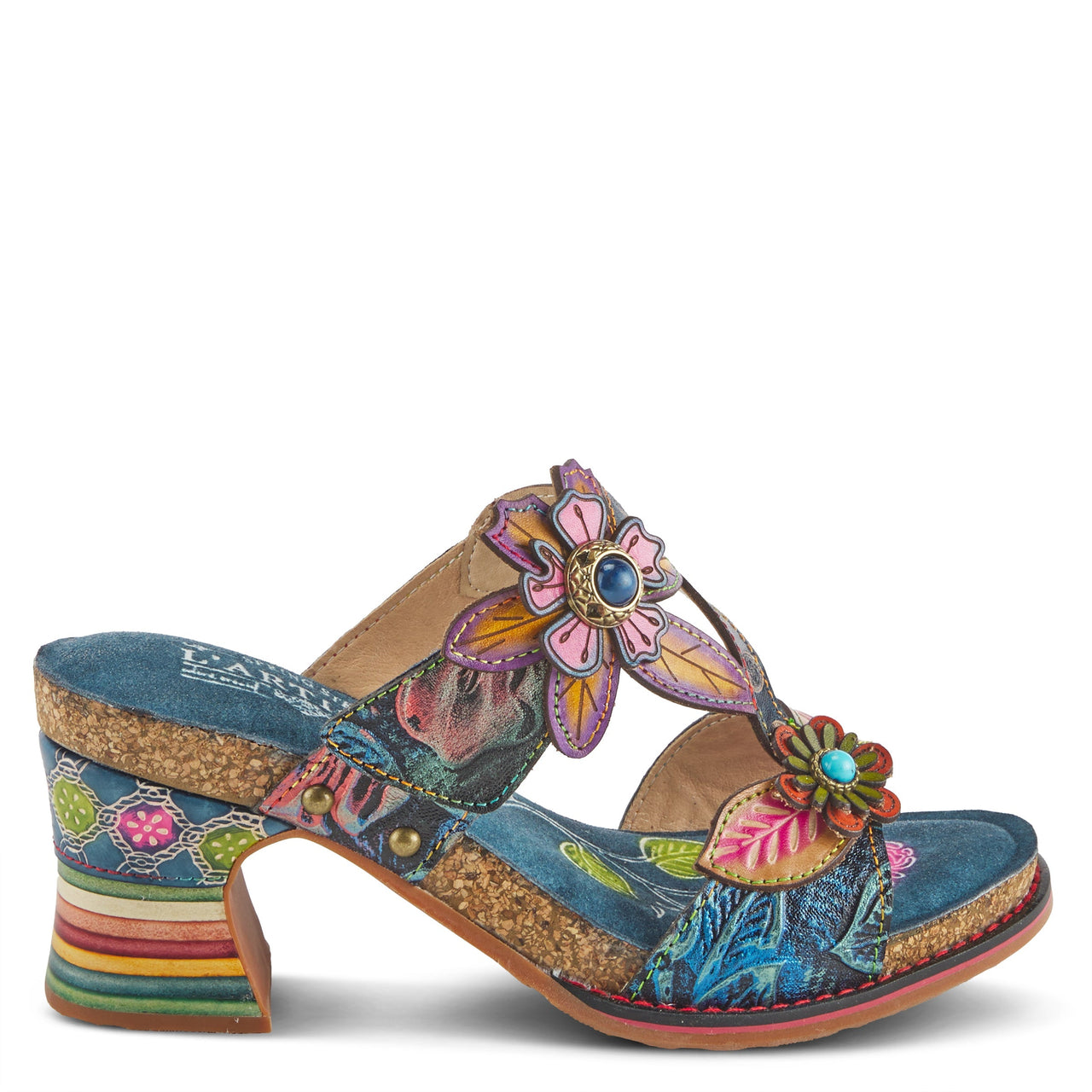 L'ARTISTE ROSSIE HEELED SANDALS featuring floral embossed design