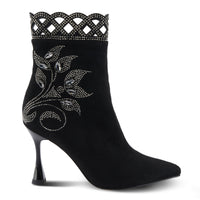 Thumbnail for Black leather knee-high boots with gold embellishments and pointed toe 