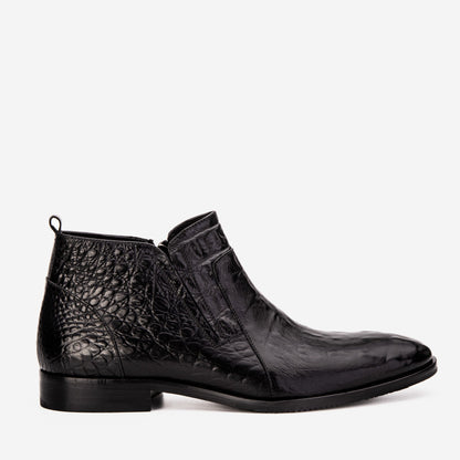 The Randor Black Crocodile Leather Side-Zip Dress Ankle Men Boot