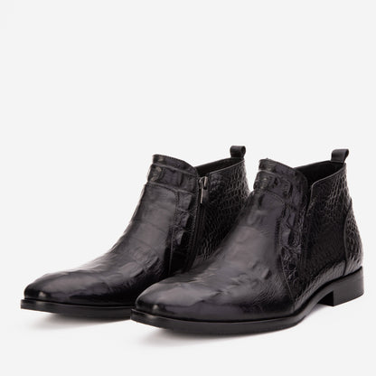 The Randor Black Crocodile Leather Side-Zip Dress Ankle Men Boot