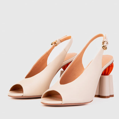 The Cimla Cream Leather Pumpkin Heel Women Sandal