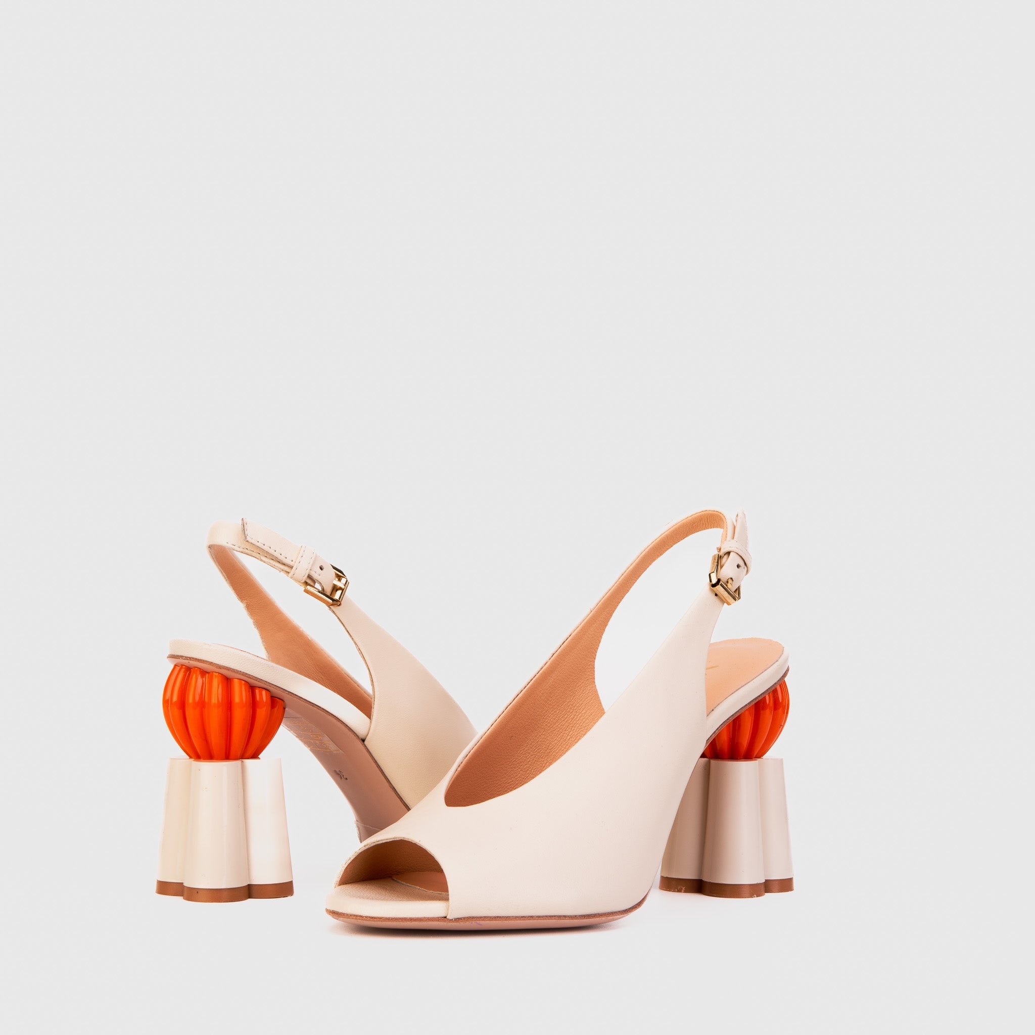 The Cimla Cream Leather Pumpkin Heel Women Sandal