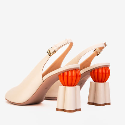 The Cimla Cream Leather Pumpkin Heel Women Sandal