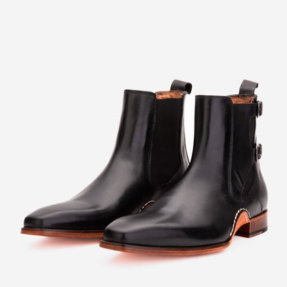 The Royal Hand Craft Black Leather Double-Buckle Chelsea Men Boot