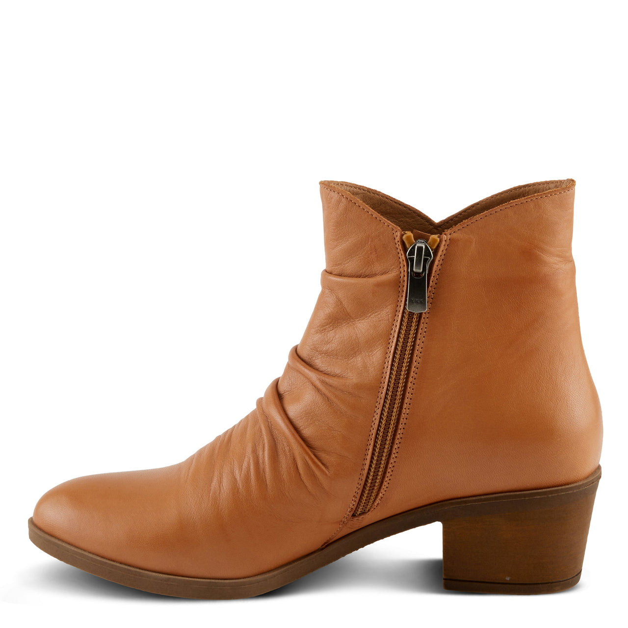 Brown leather Spring Step Selby boots with a side zipper and stylish buckle detail for women's fashion footwear