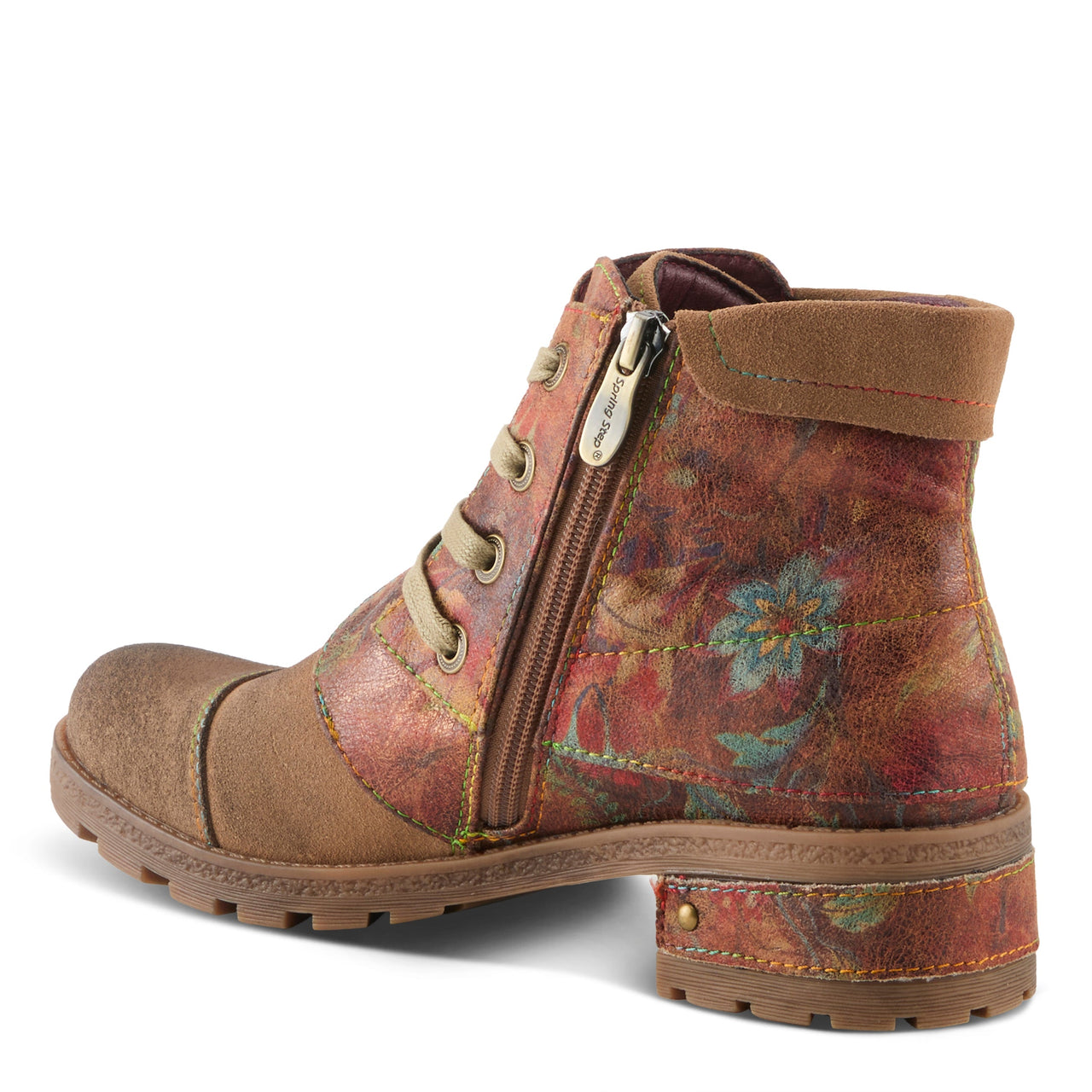 Pair of hand-painted leather L'Artiste Serna boots in bold floral pattern