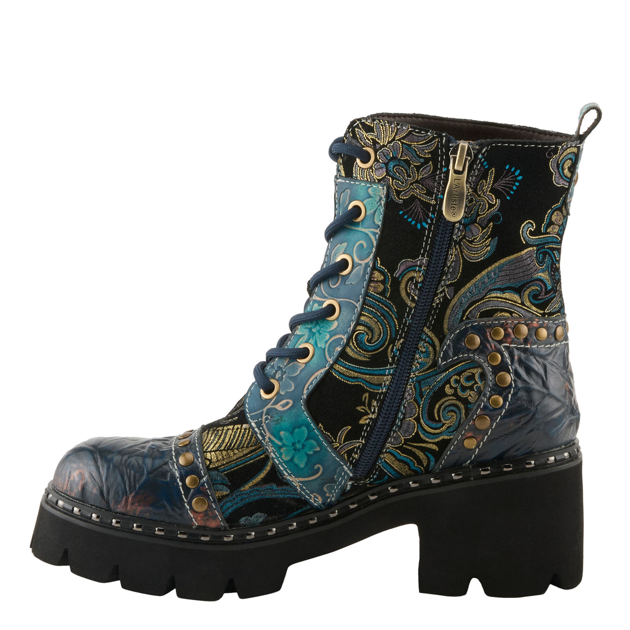 Trendy L'ARTISTE SEVERITY BOOTS in dark brown leather with stunning embroidered details