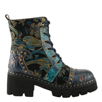 Thumbnail for Gorgeous L'ARTISTE SEVERITY BOOTS in olive green leather with intricate floral pattern